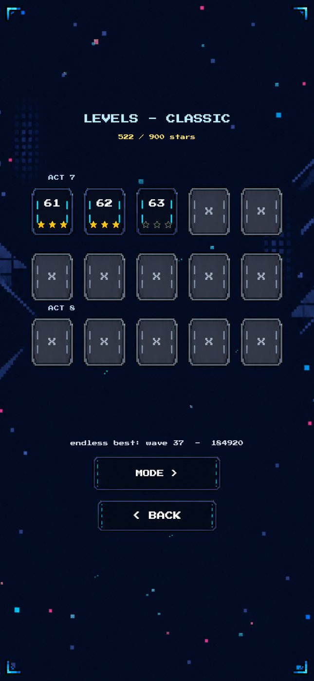 Level select grid across the ten acts of the campaign.